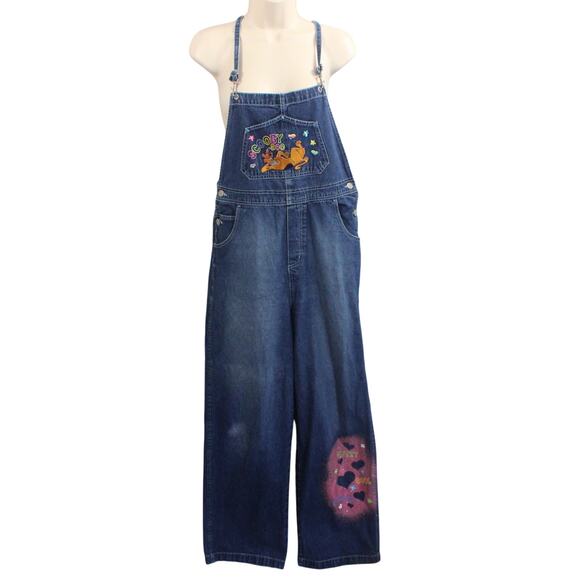 Vintage Scooby Doo Denim Overalls Kids Cartoon Baggy 90s Y2K Size 16 XL - Picture 1 of 14